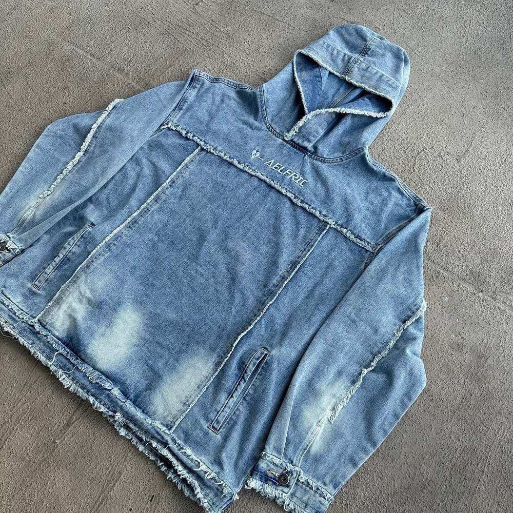 Aelfric Eden Raw Edge Distressed Denim Pullover Hoodie size XL